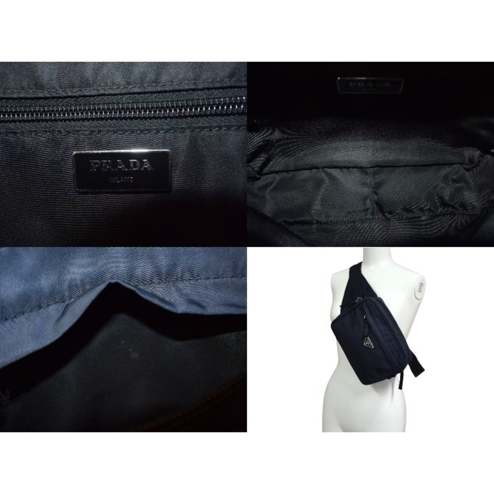 Prada Logo Blue Triangle Shoulder Waist Black Navy Bag - Picture 8 of 9